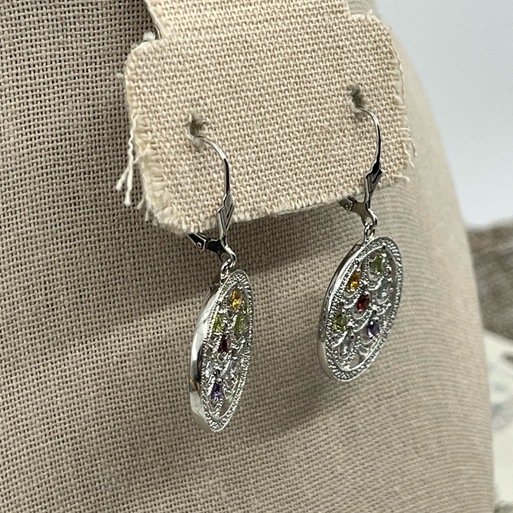 Vintage Ross-Simons Real Sterling Silver Multi-Gemstone Earrings - Picture 6 of 16